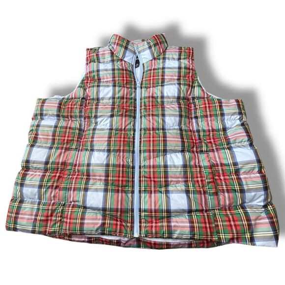 Lands’ End Puffer Vest Plaid Blue Red Green Holiday Layer Jacket Women’s Sz 3X - Picture 1 of 11